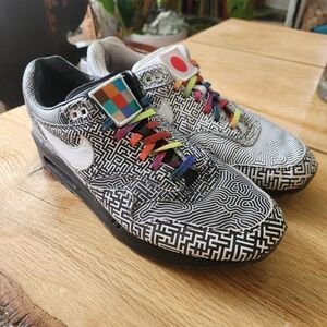Nike Air Max 1 On Air Tokyo Maze Mens Size 10 White Black Sneakers Leather Shoes